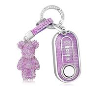 OFF WE GO Etui Cles Coque Clé pour Fiat 500 Lancia Ypslon Brava Bravo Cabrio Nuova Doblo Ducato Grande Punto Panda Qubo Étui Clés Boitier Clé de Voiture Protecteur Clé Voiture avec Porte-clés, Violet