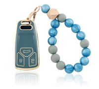 OFF WE GO Etui Cles Coque de Clé pour Audi A4 B98 S4 RS4 A5 F5 RS5 A6 A7 A8 D5 Q2 Q5 Q7 SQ5 SQ7 TT FV TTRS R8 Protecteur Clé Voiture Couverture Clé Accessoire Voiture Clé à Télécommande, Bleu Or