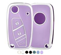 OFF WE GO Etui Cles Coque de Clé pour Fiat Bravo Doblo Ducate Panda Grande Punto Stilo Ulysse Fiorino Idea Protecteur Clé Voiture Couverture Clé Accessoire Voiture Clé à Télécommande, Violet Argent