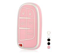 OFF WE GO Etui Cles Coque de Clé pour Jeep Cherokee Renegade Dodge Dart Durango Charger Challenger RAM Fiat Honda Protecteur Clé Voiture Couverture Clé Accessoire Voiture Clé à Télécommande, Rose