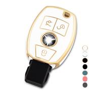 OFF WE GO Etui Cles Coque de Clé pour Mercedes Benz A B C E ML S V W R CL CLK W176 W245 A203 W204 W211 W24 Protecteur Clé Voiture Couverture Clé Accessoire Voiture Clé à Télécommande, Blanc Or