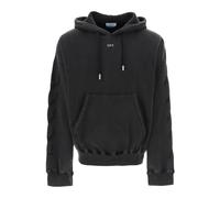 Off White, Homme, Sweatshirts et sweats à capuche, Gris, Taille: XS Sweat à capuche en coton délavé avec impression graphique