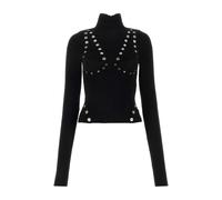Off White - Pull à Col Montant Manches Longues Orné - Femme - Pulls - Noir - Taille: 36 FR