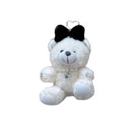 (off white1) Chic Plush Bear with Bowknot Keychain Toy Pendant Keyrings Versatile Hanging Charm for Keys and Bag Embellishment Pink