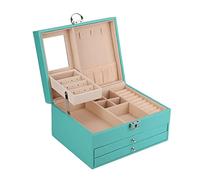 OFFAXE Boîte à Bijoux Sécurisée , Rangement Bijoux Multiniveaux Grande Capacité en Similicuir Antidérapant avec Serrure à Clé,Organisateur de Voyage Maison Atelier (Green à la Menthe)