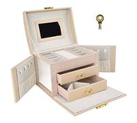 OFFAXE Boîte à Bijoux Sécurisée , Rangement Bijoux Voyage Portable avec 2 Tiroirs et Serrure à Clé,Organisateur pour Boucles d'oreilles Colliers Bracelets Maison Atelier