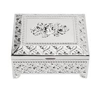 OFFAXE Boîte à Bijoux Vintage à Motif Rose en Relief , Rangement Bijoux en Alliage de Zinc à Ouverture Rabattable,Boîte à Un Niveau pour Accessoires (Argent)