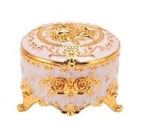 OFFAXE Boîte à Bijoux Vintage Ronde en Métal Doré , Rangement Bijoux à Motif Fleur Sculpté Main,Organisateur pour Bagues Boucles d'oreilles Colliers Maison Voyage (Blanc)