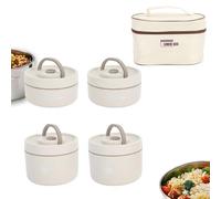 OFFAXE Lunch Box, 4 Pcs Acier Inoxydable 304 Boîte À Repas Portable Ronde Avec Couvercle Et Sac Isotherme, Compatible Micro Ondes Pour Bureau Randonnée