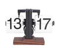 OFFAXE Reloj Retro Digital Flip Down, Base de nogal Negra, equipo de batería automática de decoración moderna de mediados de siglo. (Página Blanca Del estante Negro)