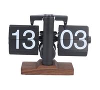 OFFAXE Reloj Retro Digital Flip Down, Base de nogal Negra, equipo de batería automática de decoración moderna de mediados de siglo. (Página Negra Del estante Negro)