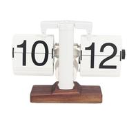 OFFAXE Reloj Retro Digital Flip Down, Base de nogal Negra, equipo de batería automática de decoración moderna de mediados de siglo. (Estante Blanco página Blanca)
