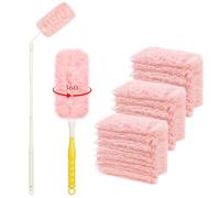 OFFCUP 32 Pièces Plumeau Poussiere Recharge Kit, 360°pour Swiffer Plumeau Duster avec Telescopique et Poignée, Kit de Électrostatique Robuste Jetables pour Poussière Saleté Poils d'animaux, Rose