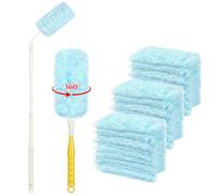 OFFCUP 32 Pièces Plumeau Poussiere Recharge Kit, 360°pour Swiffer Plumeau Duster avec Telescopique et Poignée, Kit de Électrostatique Robuste Jetables pour Poussière Saleté Poils d'animaux, Bleu