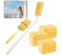 OFFCUP 32 Pièces Plumeau Poussiere Recharge Kit, 360°pour Swiffer Plumeau Duster avec Telescopique et Poignée, Kit de Électrostatique Robuste Jetables pour Poussière Saleté Poils d'animaux, Orange