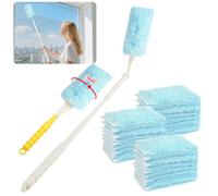 OFFCUP 32 Pièces Plumeau Poussiere Recharge Kit, 360°pour Swiffer Plumeau Duster avec Telescopique et Poignée, Kit de Électrostatique Robuste Jetables pour Poussière Saleté Poils d'animaux, Bleu