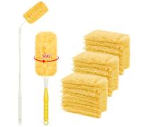 OFFCUP 32 Pièces Plumeau Poussiere Recharge Kit, 360°pour Swiffer Plumeau Duster avec Telescopique et Poignée, Kit de Électrostatique Robuste Jetables pour Poussière Saleté Poils d'animaux, Orange