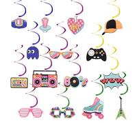 OFFCUP 42pcs Décorations Anniversaire de Fête, Décoration de Plafond Rétro Thème Fête des Années 80, Hip-Hop Tourbillon Coloré Tourbillons à Suspendre Sécoration Fête pour Adultes