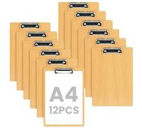 OFFCUP A4 Porte-Blocs en Bois, 12pcs A4 Porte Blocs Format avec Pince, Taille 21x14cm Planchettes à Pince Clipboard à Suspendre pour Papier D'écriture Memo Dossiers