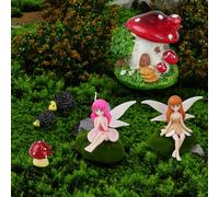 OFFCUP Accessoires de Jardin Miniatures, 7pcs Ornements Miniatures, 2 Figurines de Fées, Maison aux Champignons, 2 Hérisson et 1 Petit Champignon pour Maison de Poupée, Garnitures de Gâteaux