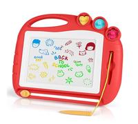 OFFCUP Ardoise Magique Enfant, Jouet Bebe 1-5 Ans Planche à Dessin Magnétique à 4 Couleurs avec Stylo et 3 Tampons, Tableau Magnétique Effaçable Jouet Éducatif pour Filles Garçons, Rouge