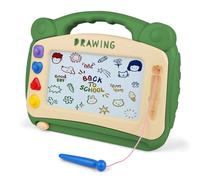 OFFCUP Ardoise Magique Enfant, Jouet Bebe 1-5 Ans Planche à Dessin Magnétique à 4 Couleurs avec Stylo et 4 Tampons, Tableau Magnétique Effaçable Jouet Éducatif pour Filles Garçons, Grand Vert