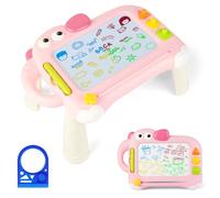 OFFCUP Ardoise Magique Enfant, Jouet Bebe 1-5 Ans Planche à Dessin Magnétique à 4 Couleurs avec Stylo et 3 Tampons, Tableau Magnétique Effaçable Jouet Éducatif pour Filles Garçons, Éléphant Rose