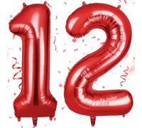 OFFCUP Ballon d'Anniversaire 12 Ans Rouge, Foil Ballon Numéro Chiffre 101cm, Gonflable Hélium, Deco Anniversaire 12 Ans Grand Ballons pour Fête Party Mariage