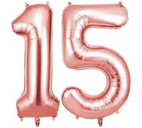 OFFCUP Ballon d'Anniversaire 15 Ans Or Rose, Foil Ballon Numéro Chiffre 101cm, Gonflable Hélium, Deco Anniversaire 15 Ans Grand Ballons pour Fête Party Mariage