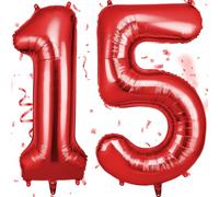 OFFCUP Ballon d'Anniversaire 15 Ans Rouge, Foil Ballon Numéro Chiffre 101cm, Gonflable Hélium, Deco Anniversaire 15 Ans Grand Ballons pour Fête Party Mariage