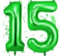 OFFCUP Ballon d'Anniversaire 15 Ans Vert, Foil Ballon Numéro Chiffre 101cm, Gonflable Hélium, Deco Anniversaire 15 Ans Grand Ballons pour Fête Party Mariage