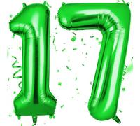OFFCUP Ballon d'Anniversaire 17 Ans Vert, Foil Ballon Numéro Chiffre 101cm, Gonflable Hélium, Deco Anniversaire 17 Ans Grand Ballons pour Fête Party Mariage