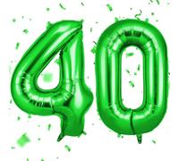 OFFCUP Ballon d'Anniversaire 40 Ans Vert, Foil Ballon Numéro Chiffre 101cm, Gonflable Hélium, Deco Anniversaire 40 Ans Grand Ballons pour Fête Party Mariage