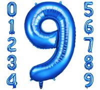 OFFCUP Ballon géant en aluminium en forme de chiffre 9, bleu, de 101 cm, pour homme et femme, décoration de fête d'anniversaire de 9 ans
