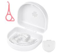OFFCUP Boîte pour Appareil Dentaire, Étanche Boîte Gouttiere Orthodontique Portable avec Design Rayé Antidérapant, Boîte de Rangement Accessoire Orthodontie pour Aligneurs Gouttières Bagues(Blanc)