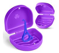 OFFCUP Boîte pour Appareil Dentaire, Étanche Boîte Gouttiere Orthodontique Portable avec Design Rayé Antidérapant, Boîte de Rangement Accessoire Orthodontie pour Aligneurs Gouttières Bagues(Violet)