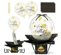 OFFCUP Boîte Surprise d'anniversaire, 44pcs Boîte Cadeau avec Ballons en Espèces Créatif DIY Happy Birthday Cadeau Surprise Explosion, Anniversaire Cadeau pour la Famille et les Amis