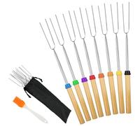 OFFCUP Brochettes Télescopiques en Acier Inoxydable, 8pcs Fourchette Barbecue Télescopique, Bâtons à Rôtir avec Manche en Bois, Extensible à 32 Pouces de Long Pour Guimauve Barbecue de Camping