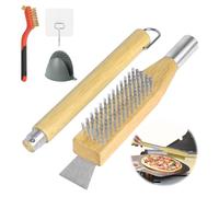 OFFCUP Brosse Four à Pizza, 50cm Brosse Nettoyage Four à Pizza avec Manche Long en Bois Grattoir et Pince Anti-brûlure, Brosse en Inoxydable Pierre Pizza Outil Nettoyage pour Barbecue Cuisine