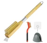 OFFCUP Brosse Four à Pizza, 50cm Brosse Nettoyage Four à Pizza avec Manche Long en Bois Grattoir et Pince Anti-brûlure, Brosse en Cuivre Pierre Pizza Outil Nettoyage pour Barbecue Cuisine