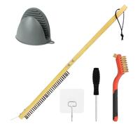 OFFCUP Brosse Nettoyage Four à Pizza, Brosse Four à Pizza 50cm en Inoxydable avec Manche Long en Bois Grattoir et Pince Anti-brûlure