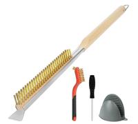 OFFCUP Brosse Nettoyage Four à Pizza, Brosse Four à Pizza 56cm en Inoxydable avec Manche Long en Bois Grattoir et Pince Anti-brûlure