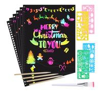 OFFCUP Carte a Gratter, 2 Pack Scratch Art Notes Dessin Gratter Magic Scratch Book pour Enfant avec 4 Règles de Gabarit de Dessin et 4 Stylets en Bois pour Écriture, Jeux, Dessins (19.5 * 26cm)