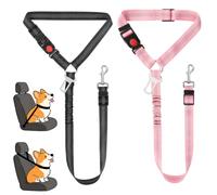 OFFCUP Ceinture Sécurité Chien en Nylon, 2PCS 40-85cm Sécurité Chien Voiture avec Crochet Pivotant à 360° et Bande Réfléchissante, Réglable Ceinture de Sécurités Absorption, Noir + Rose