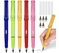 OFFCUP Crayon Sans Encre, 5pcs Stylo Sans Encre Réutilisable, Crayon Infini Portable, Crayons Éternel Remplaçable avec 5 Gommes et 5 plumes pour L'écriture Dessin Étudiants Bureau Domicile Fournitures