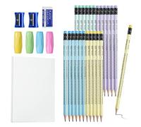 OFFCUP Crayons de Bois, 24pcs Crayons HB, Ensemble de Crayon Mignon de Pois pour Enfants avec 4pcs Grips, 2pcs taille-crayon et Gomme pour l'écriture Dessin Écoles