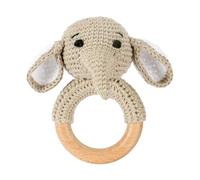 OFFCUP Hochet Bébé Jouet 0-9 Mois, Anneau de Dentition en Bois | Bebe Jouet Eveil Hochet Sensorielle et Poupées Tricoté, Jouets Montessori éveil Bebe Cadeau Naissance - Éléphant