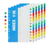 OFFCUP Intercalaires Classeur A4 12 Positions, Lot de 5 Multicolores Avec Onglets Neutres Numérotés de JAN.-DEC.