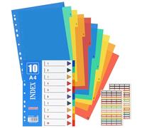 OFFCUP Intercalaires Classeur A4, Intercalaires A4 à 10 Onglets, Lot de 6 Intercalaire pour Classeurs Ouleur en PP avec Étiquettes Vierges Incluses, Pour Bureau, École Et Maison