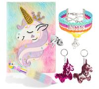 OFFCUP Journal Intime Fille avec Cadenas, Carnet Secret pour Fille Licorne, Carnet de Notes avec Serrure, Cahier A5 en Peluche avec Stylo à Bille Roulante Multicolore, 2 Porte-clés et Bracelet